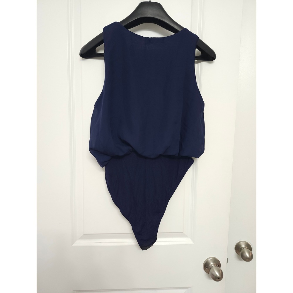 Boohoo Night Navy Blue‎ Sleeveless Chiffon Overlay Bodysuit - Picture 5 of 5